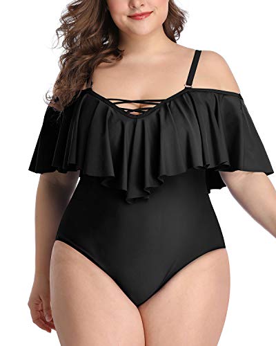 Daci Adjustable Strap Plus Size Flounce Bathing Suits for Curvy Women Black XL Black11