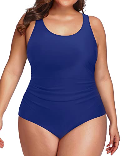 Daci Athletic Backless Plus Size One Piece Bathing Suit for Curvy Women Blue XXL Blue5