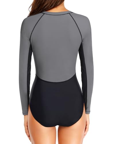 UPF 50+ Long Sleeve Zipper Rashguard One Piece Swimsuit