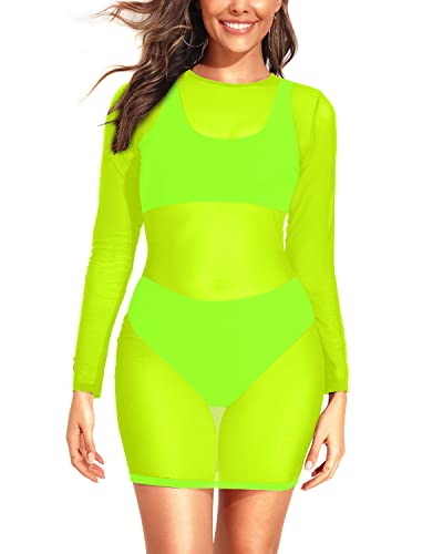 Long Sleeves Sheer Mesh Women's Sexy Swimsuit Cover-up Beach Dress