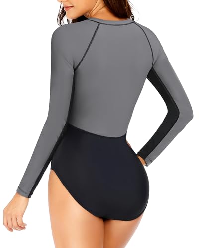 UPF 50+ Long Sleeve Zipper Rashguard One Piece Swimsuit