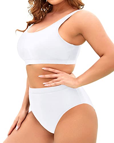 Trendy Scoop Neck Bikini Women's High Waist Plus Size Swimsuit