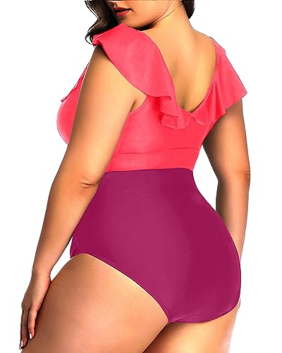 Plus Size Ruffled Ruched Tummy Control One Piece Swimsuit