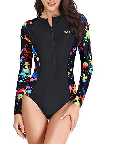 Stylish Surfing Bathing Suit Zipper Long Sleeve Rash Guard for Women's One Piece Swimsuit