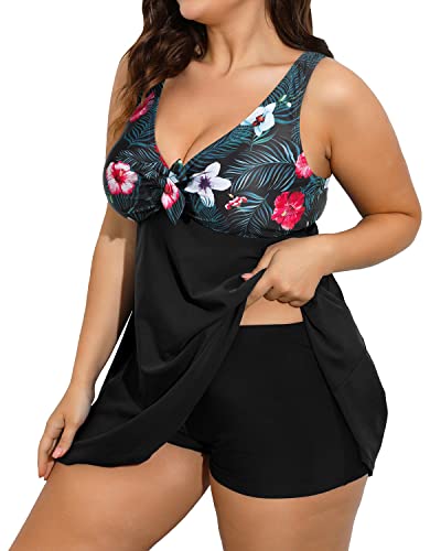 Plus Size Swim Dress Two Piece Tankini Swimsuits for Women Flowy Bathing Suits