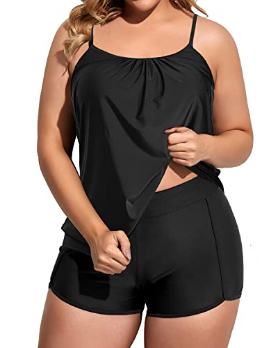 Plus Size Two Piece Tankini Swimsuits Blouson Tummy Control Batjing Suit for Women