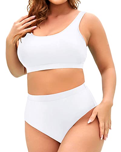 Trendy Scoop Neck Bikini Women's High Waist Plus Size Swimsuit