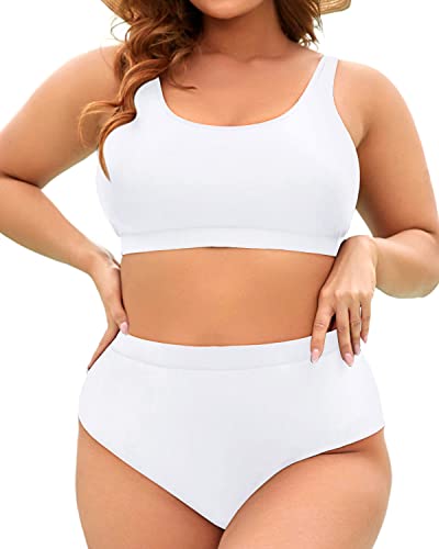 Trendy Scoop Neck Bikini Women's High Waist Plus Size Swimsuit