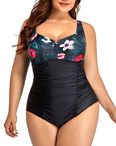 Women's Plus Size One Piece Swimsuits Tummy Control Vintage Ruched Bathing Suits