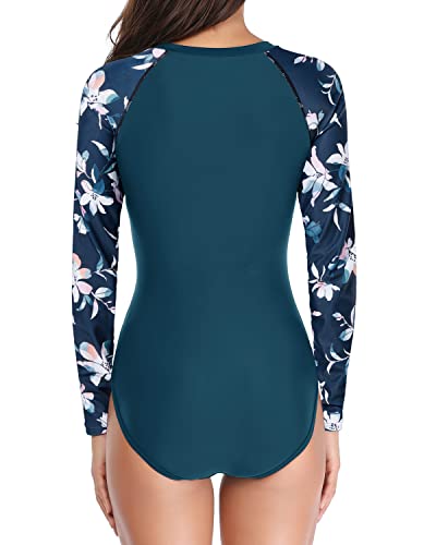 Zipper Long Sleeve Rash Guard Women's Surfing One Piece Swimsuit