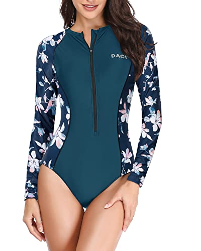 Zipper Long Sleeve Rash Guard Women's Surfing One Piece Swimsuit