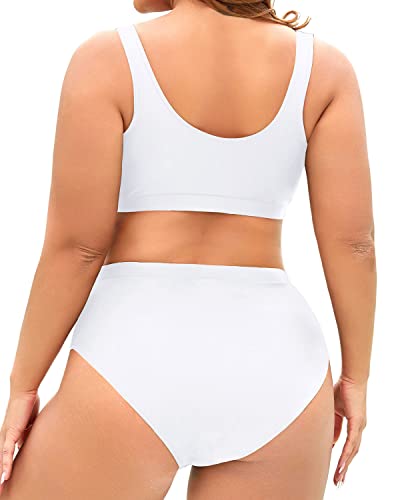 Trendy Scoop Neck Bikini Women's High Waist Plus Size Swimsuit