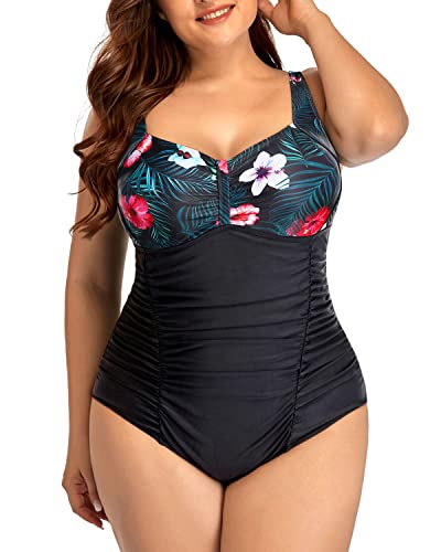 Women's Plus Size One Piece Swimsuits Tummy Control Vintage Ruched Bathing Suits