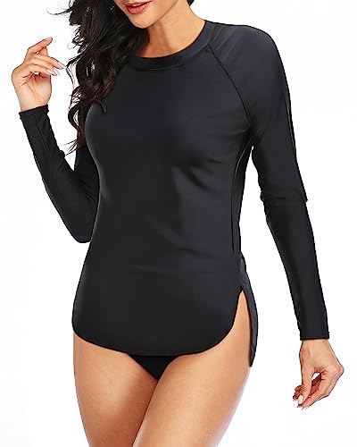 Women's Rash Guard 2 Piece Long Sleeve Swim Shirt with Shorts Swimsuit with  Bra Bathing Suit Plus Size -2XL 