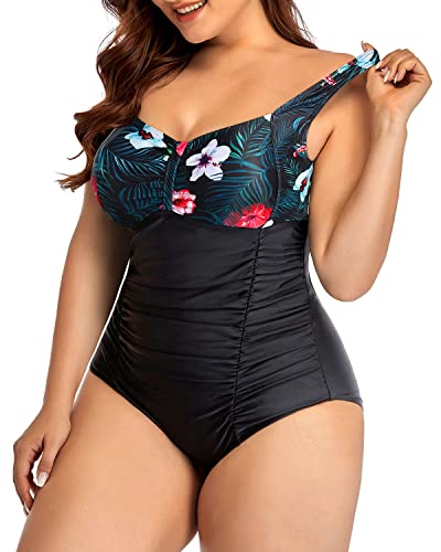 Women's Plus Size One Piece Swimsuits Tummy Control Vintage Ruched Bathing Suits