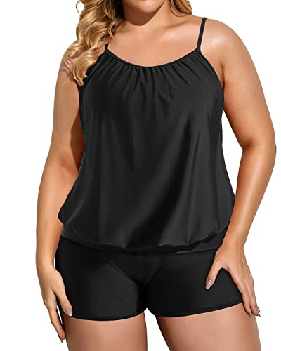 Plus Size Two Piece Tankini Swimsuits Blouson Tummy Control Batjing Suit for Women