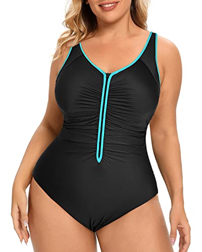 Women's Zipper Bathing Suits Plus Size Tummy Control One Piece Swimsuits