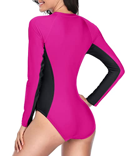 Women's Rash Guard One Piece Long Sleeve Swim Shirt Zip Surfing Swimsuits