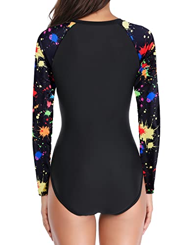 Stylish Surfing Bathing Suit Zipper Long Sleeve Rash Guard for Women's One Piece Swimsuit