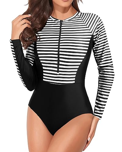 UPF 50+ Long Sleeve Zip-Up Rashguard One Piece Swimsuit