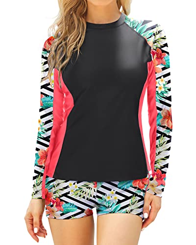 Stylish Long Sleeve Swimwear Two Piece UV Block Rash Guard Bathing Suit for Women