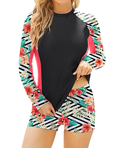 Stylish Long Sleeve Swimwear Two Piece UV Block Rash Guard Bathing Suit for Women