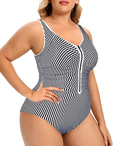 Plus Size Tummy Control One Piece Swimsuits for Women Zipper Bathing Suits