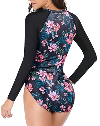 Flattering Rash Guard Swimsuit Women's Long Sleeve One Piece with Zipper for Surfing