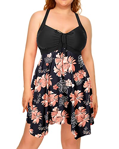 Plus Size Two Piece Swimdress with Boyshorts for Women Flowy Swimsuits