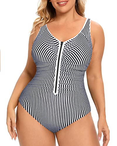 Plus Size Tummy Control One Piece Swimsuits for Women Zipper Bathing Suits