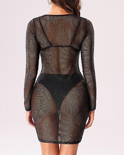 Sexy Sheer Mesh Swimsuit Long Sleeves Beach Dress