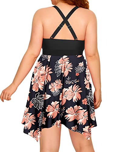 Plus Size Two Piece Swimdress with Boyshorts for Women Flowy Swimsuits