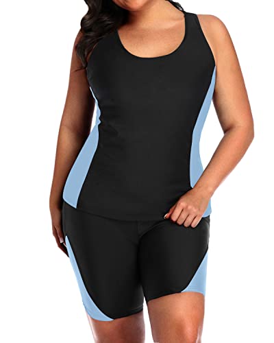 High Waisted Plus Size Tankini Tummy Control And Boyshorts-Black