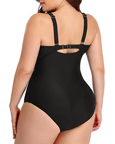 Mesh High Neck Bathing Suits For Plus Size Women-Black