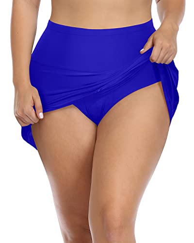 Modest Coverage Plus Size Athletic Swim Skirt For Women-Royal Blue