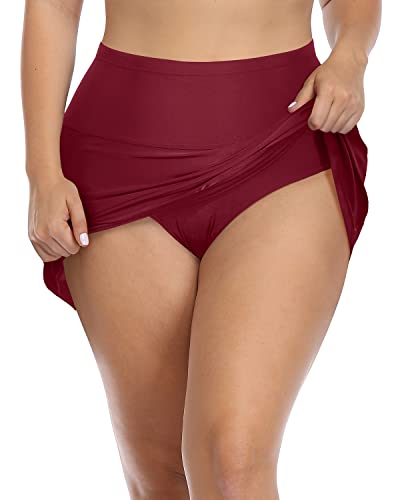 Modest High Rise Plus Size Swim Skirt For Women-Maroon