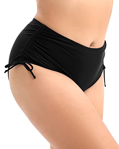 Women's Plus Size High Waist Swimsuit Bottom Side Ties-Black