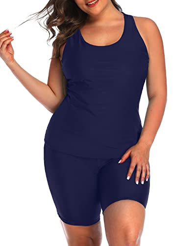 Stretchy & Slimming Plus Size Racerback Swimsuit Boyshort-Navy Blue