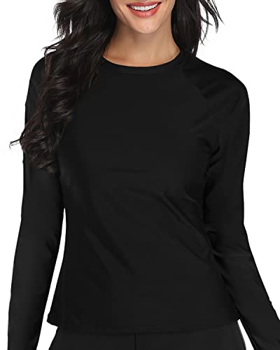 Comfortable Long Sleeve Swim Top For Women-Black