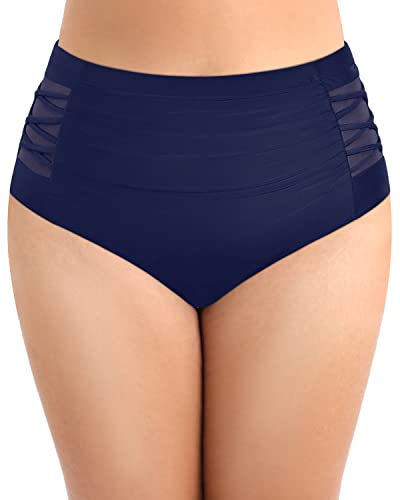 Comfortable And Safe Plus Size Full Coverage Ruched Swim Bottom-Navy Blue