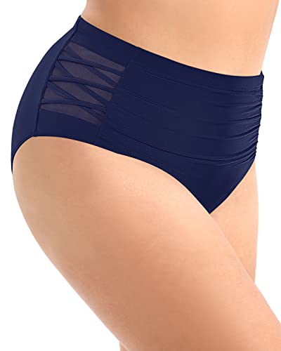 Comfortable And Safe Plus Size Full Coverage Ruched Swim Bottom-Navy Blue