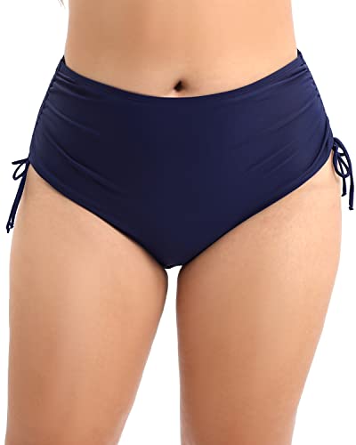 Plus Size Full Coverage High Waisted Swim Bottom-Navy Blue