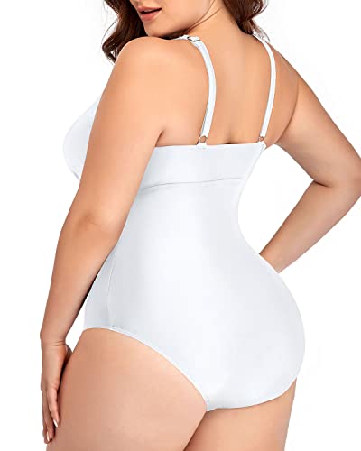 Sexy Backless Plus Size Swimsuit V-Neck For Curvy Women-White