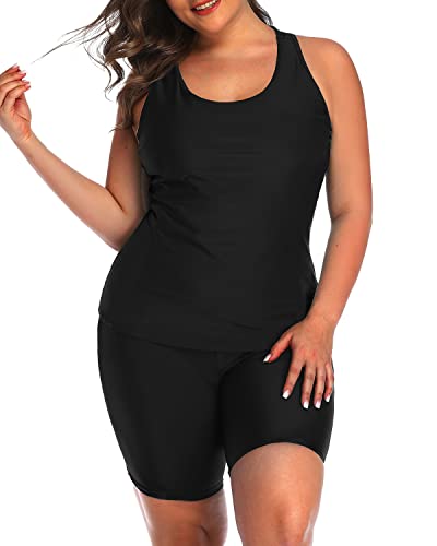 Trendy Plus Size Two Piece Bathing Suit Racerback And Boyshort-Black