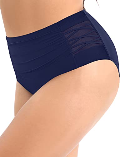 Comfortable And Safe Plus Size Full Coverage Ruched Swim Bottom-Navy Blue