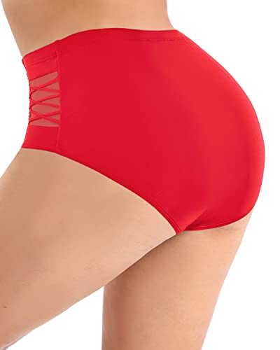 Sexy And Comfortable Plus Size Ruched Bikini Bottom Full Coverage-Red