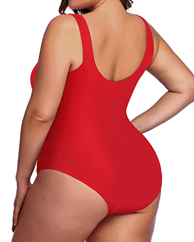 Full Coverage Backless Plus Size Sporty Swimwear-Red