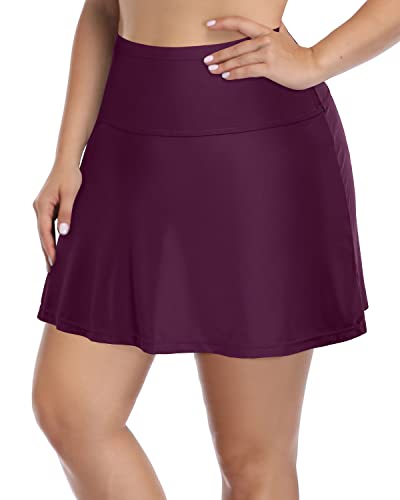 Modest Coverage Plus Size Skirted Swim Bottom For Women-Maroon