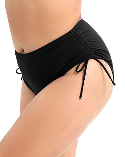 Women's Plus Size High Waist Swimsuit Bottom Side Ties-Black