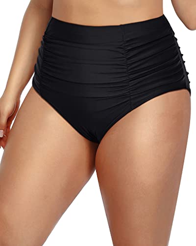 Vintage High Waisted Swim Shorts For Plus Size Women-Black